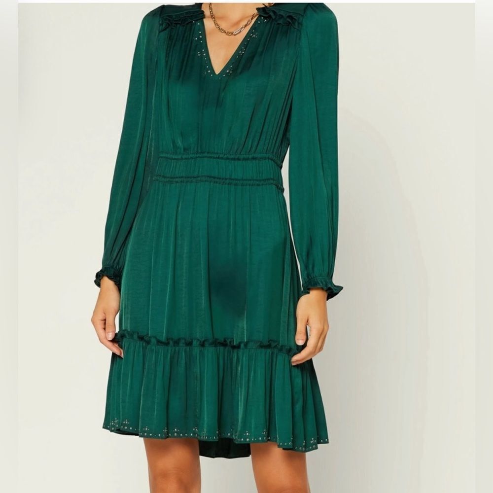 Current Air Beaded Ruffle Tiered Fit And Flare Long Sleeve Dress